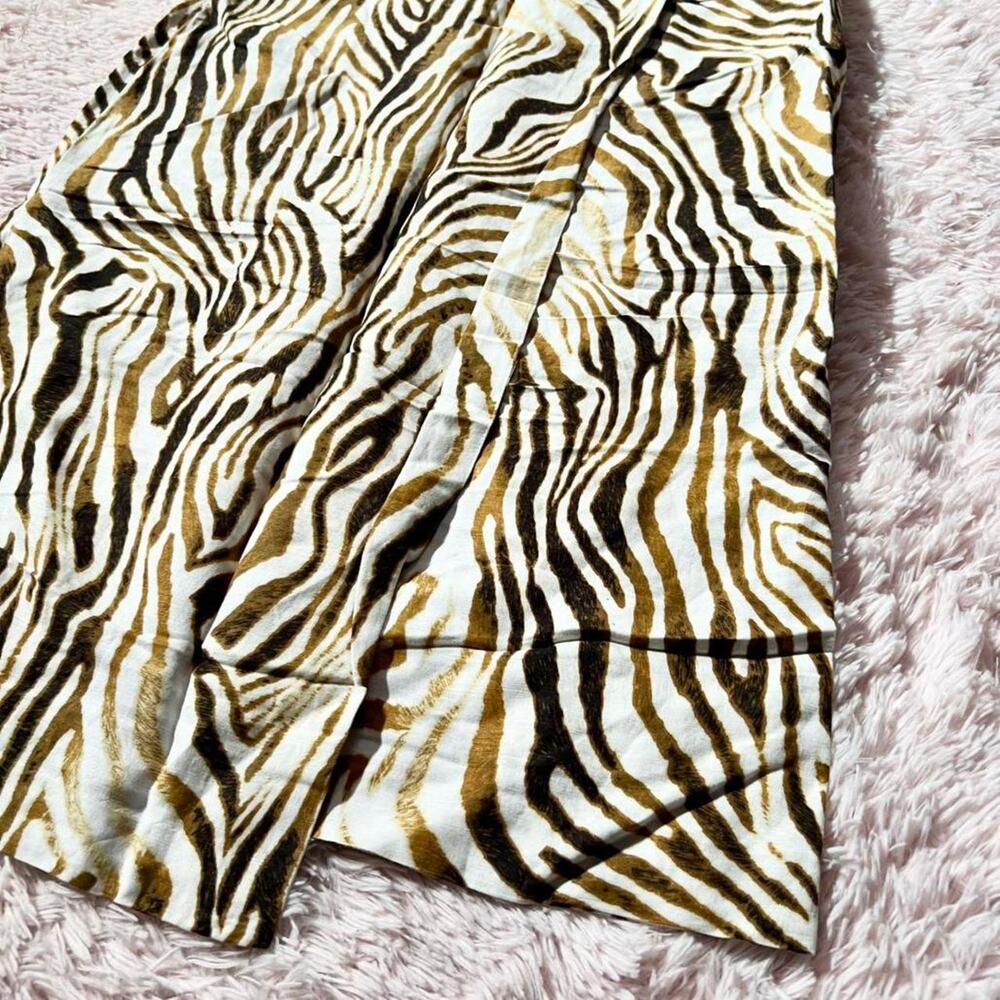 Vintage Statement Zebra Animal Print Hipster Indie Popart Linen Blend Wrap Skirt - Picture 4 of 5